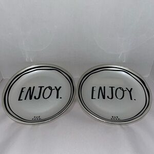Rae Dunn Silver Glass Collection Enjoy' Plates Set of 2 8.5 inch Rare